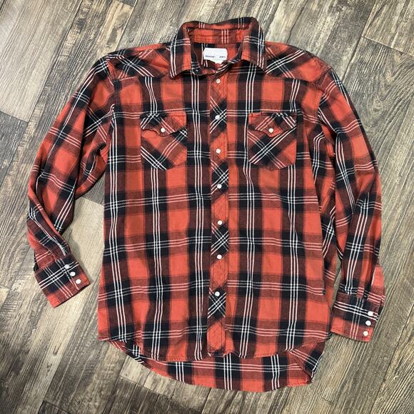 Wrangler Wrancher Western Flannel Shirt Mens XLT Red Plaid Pearl Snap Cowboy Vtg - Picture 1 of 6